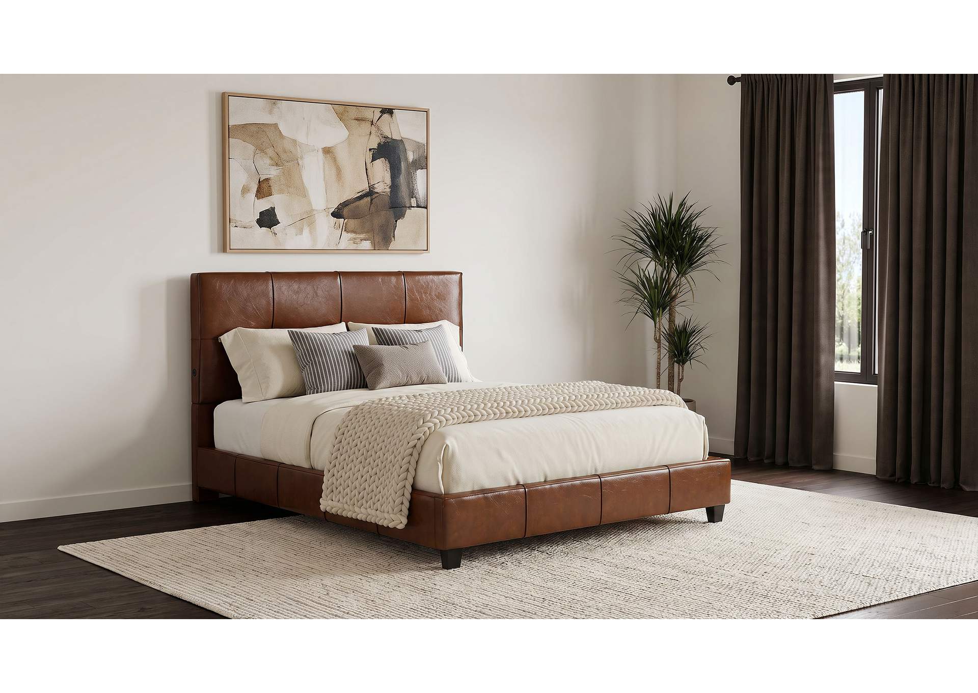 Farrell Queen Leatherette Upholstered Panel Bed Brown image 4
