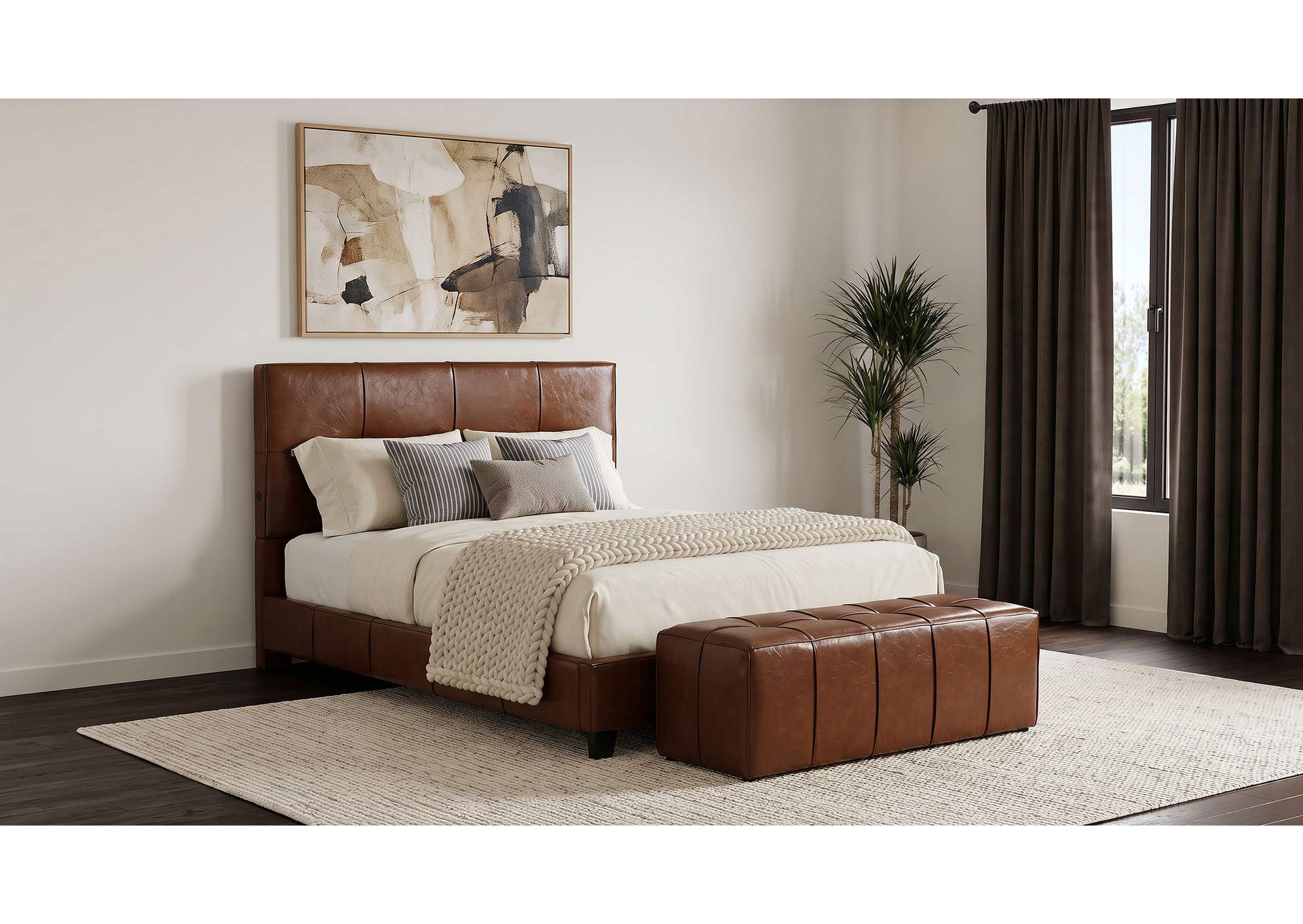 Farrell Queen Leatherette Upholstered Panel Bed Brown image 10