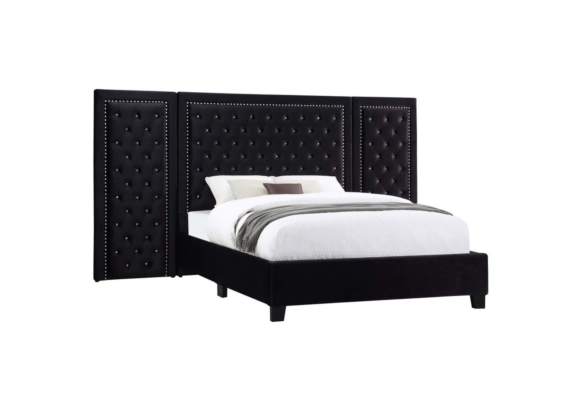Hailey Upholstered Platform Eastern King Bed with Wall Panel Black image 1