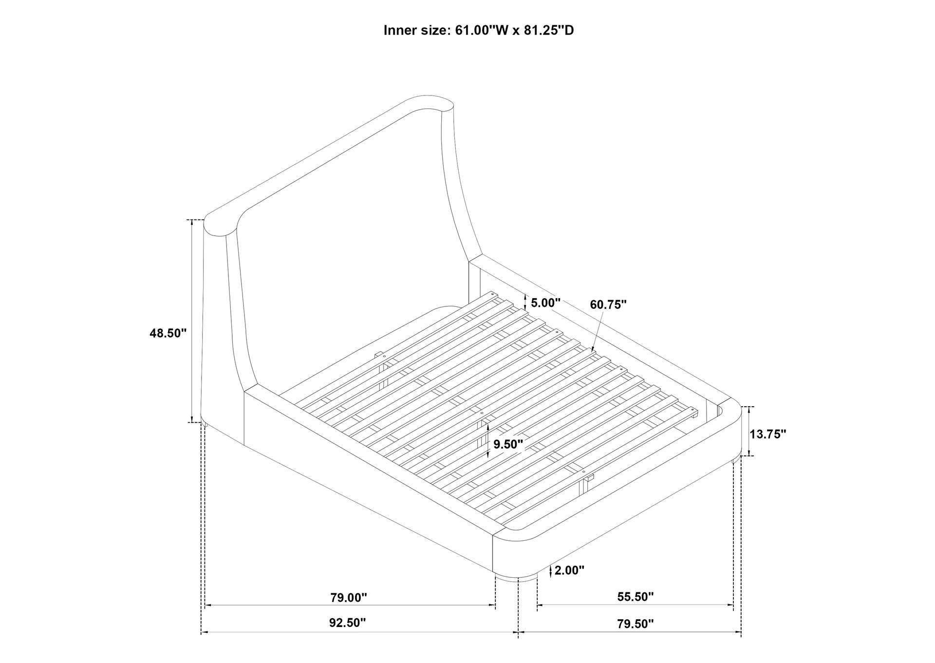 Rennes Upholstered Queen Wingback Platform Bed Grey image 10