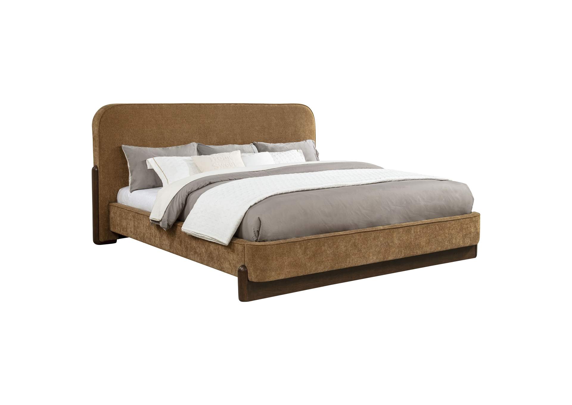 Baldacci Upholstered Eastern King Platform Bed Curry and Walnut image 4