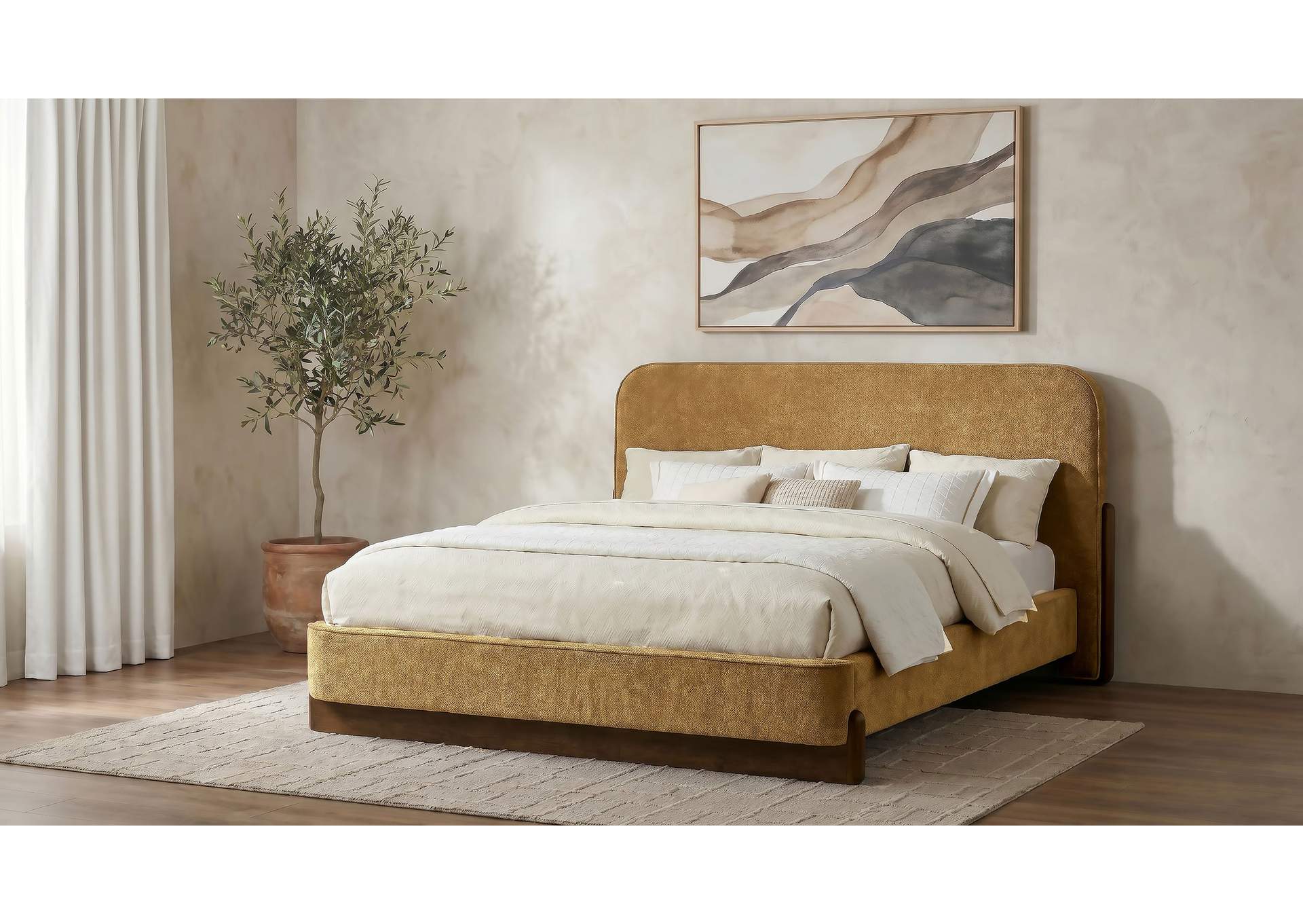 Baldacci Upholstered California King Platform Bed Curry and Walnut image 3