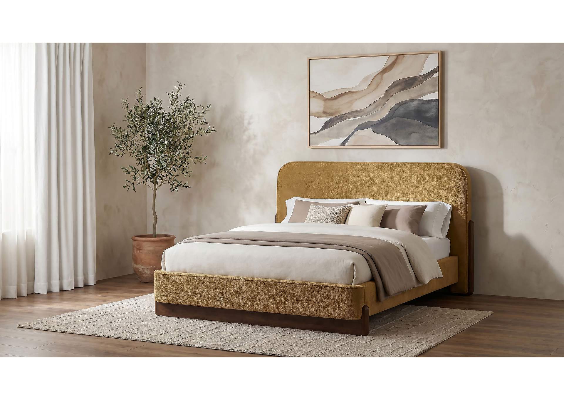 Baldacci Upholstered Queen Platform Bed Curry and Walnut image 3