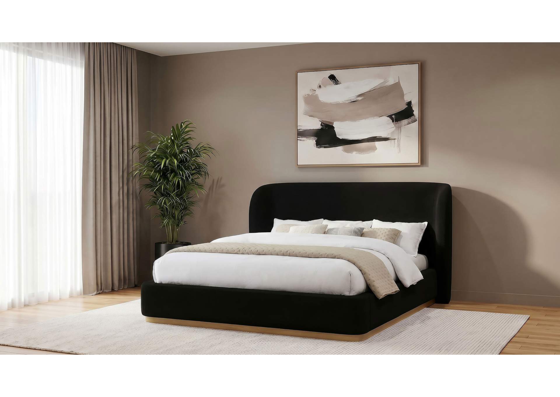 Blaire Upholstered Eastern King Wingback Platform Bed Black image 3