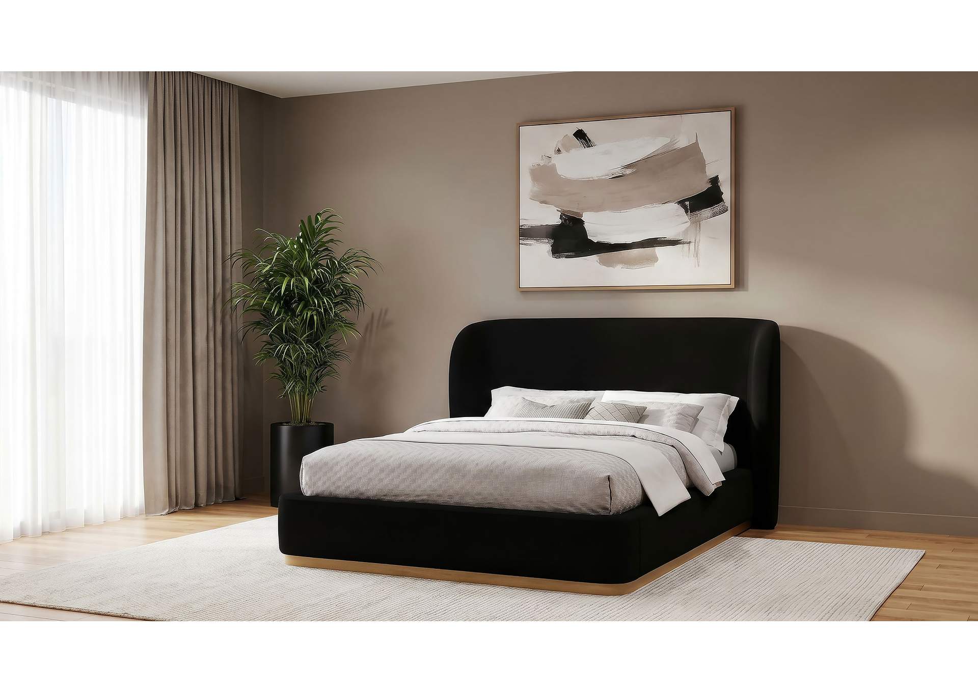 Blaire Upholstered Queen Wingback Platform Bed Black image 3