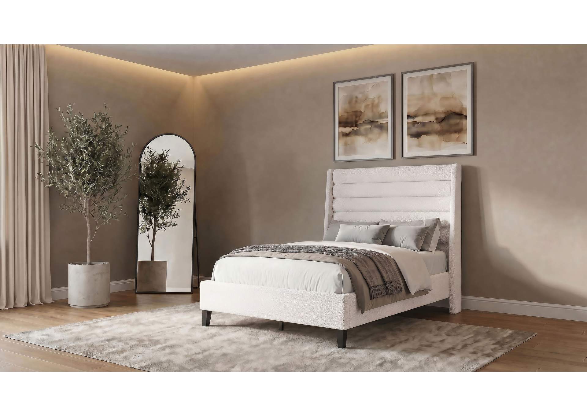 Leslie Upholstered Tufted Full Wingback Platform Bed Beige image 4