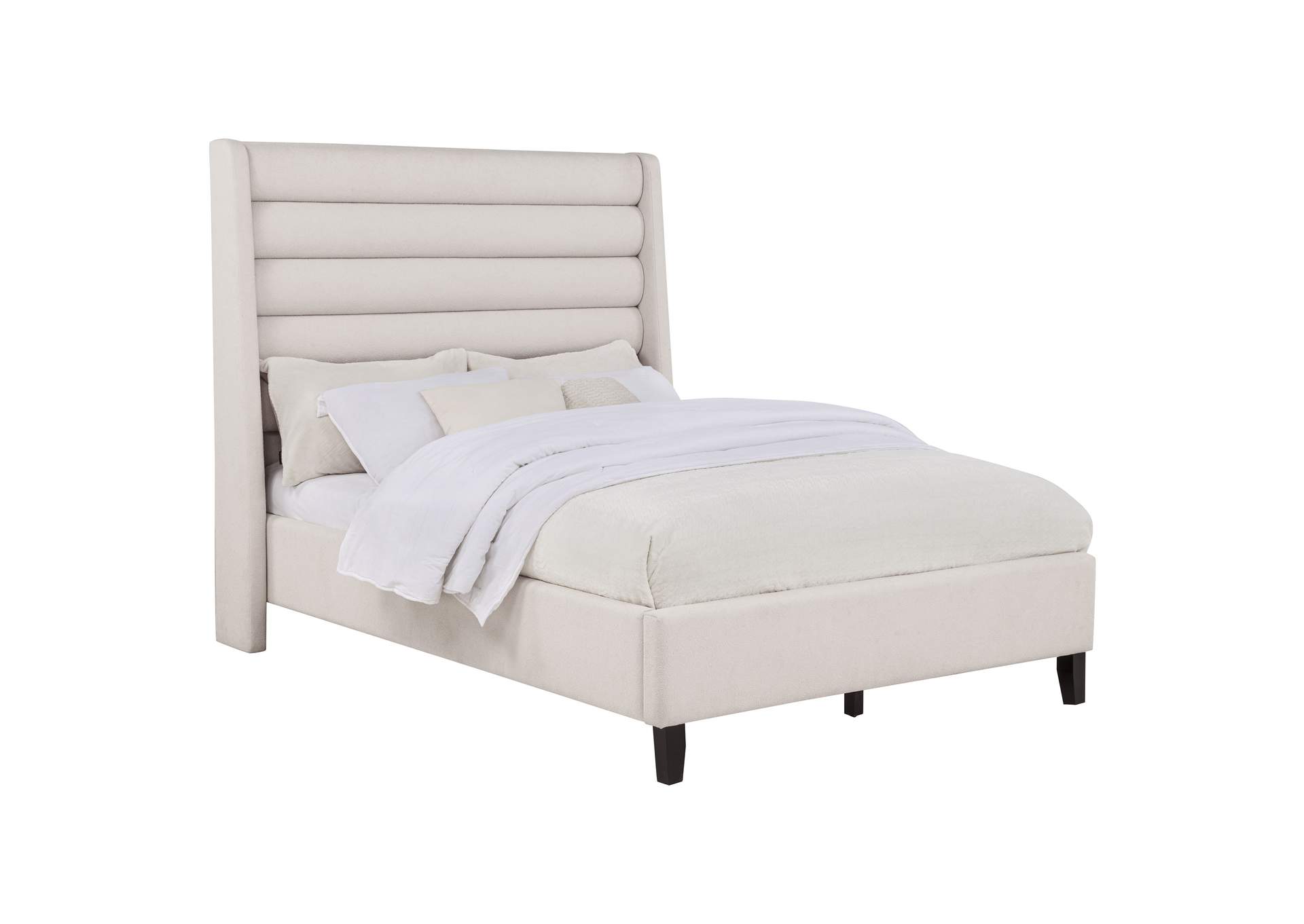 Leslie Upholstered Tufted Full Wingback Platform Bed Beige image 3