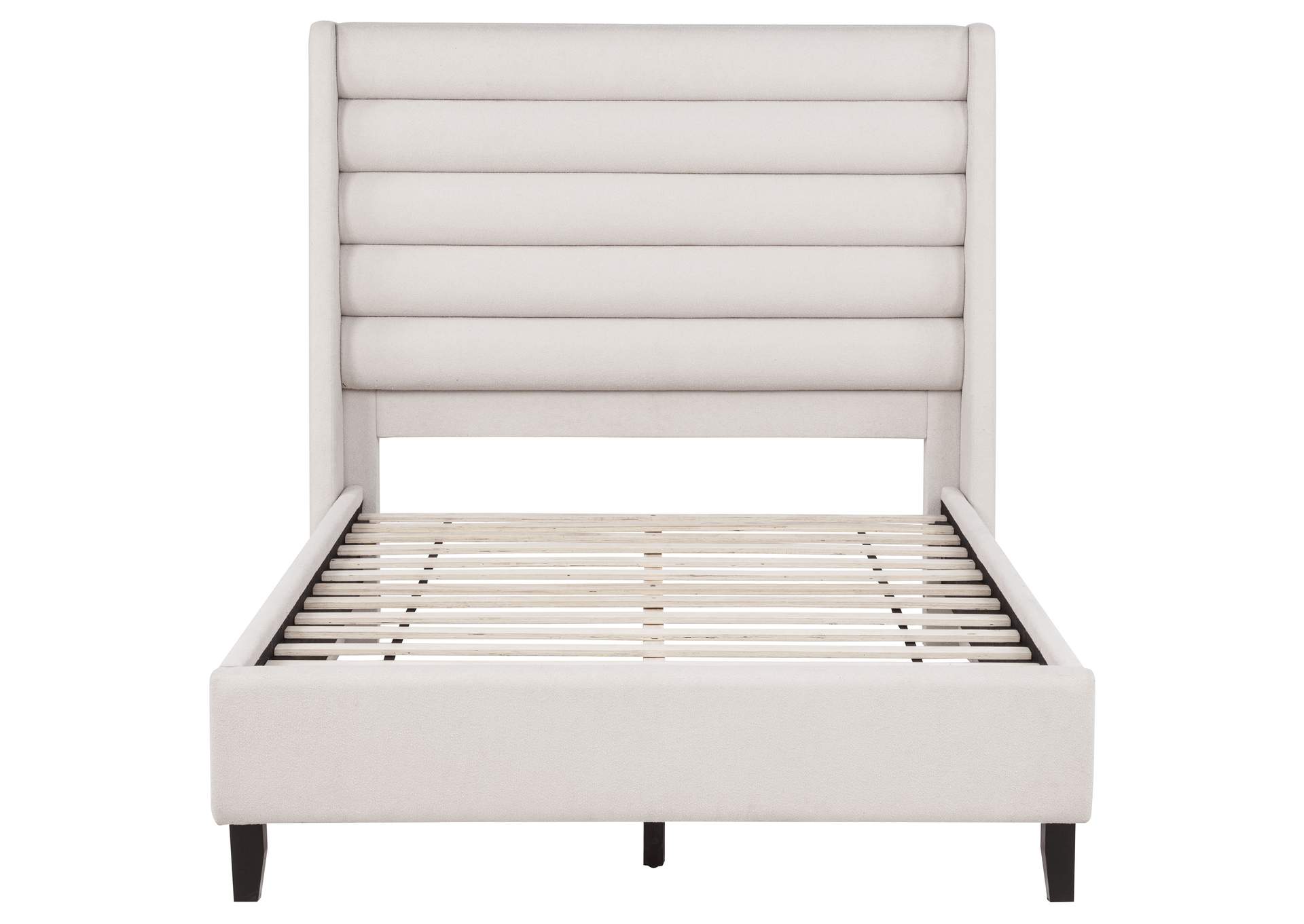 Leslie Upholstered Tufted Full Wingback Platform Bed Beige image 4