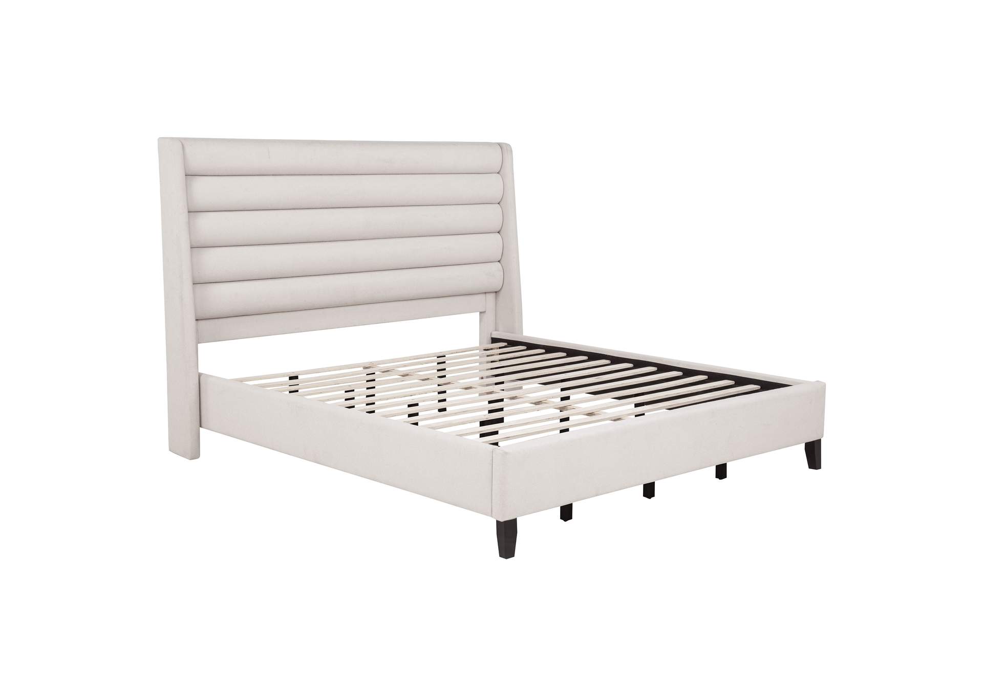 Leslie Upholstered Tufted Eastern King Wingback Platform Bed Beige image 1