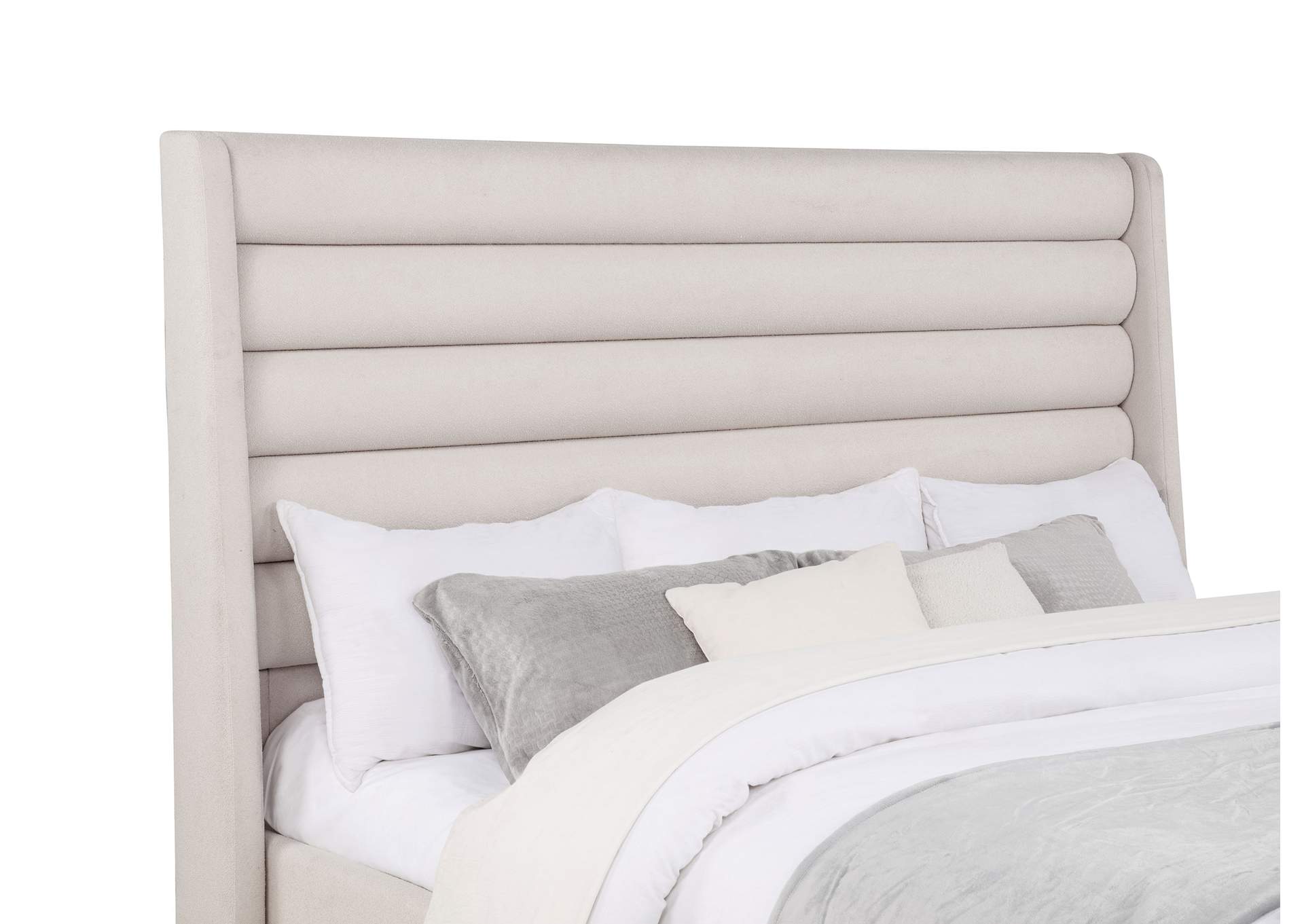 Leslie Upholstered Tufted Eastern King Wingback Platform Bed Beige image 7