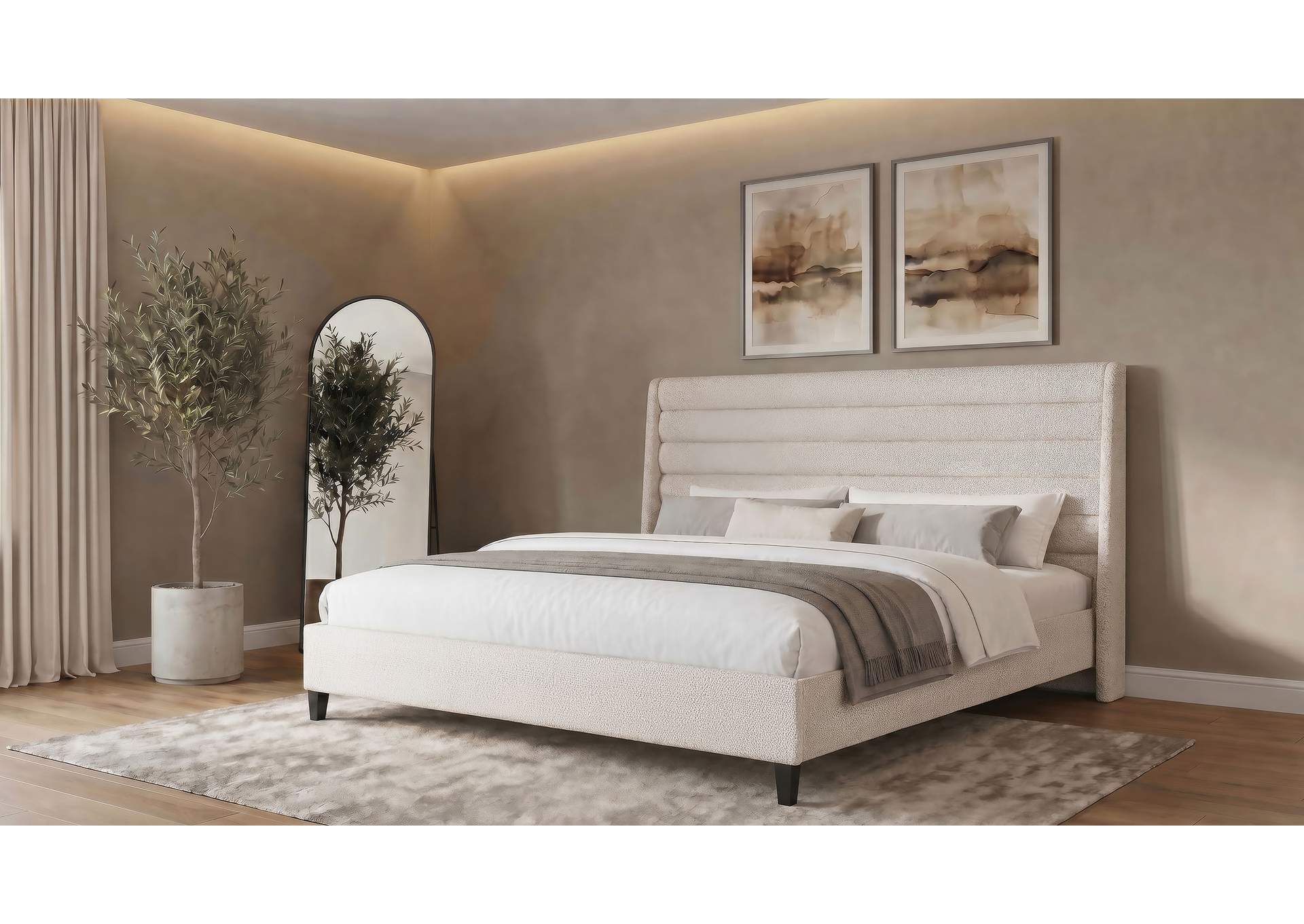Leslie Upholstered Tufted California King Wingback Platform Bed Beige image 4