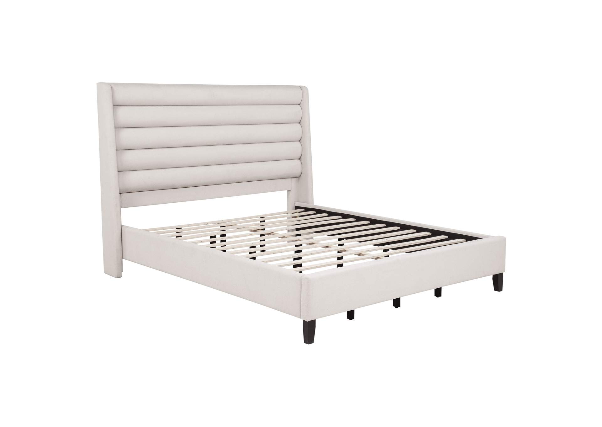 Leslie Upholstered Tufted California King Wingback Platform Bed Beige image 1