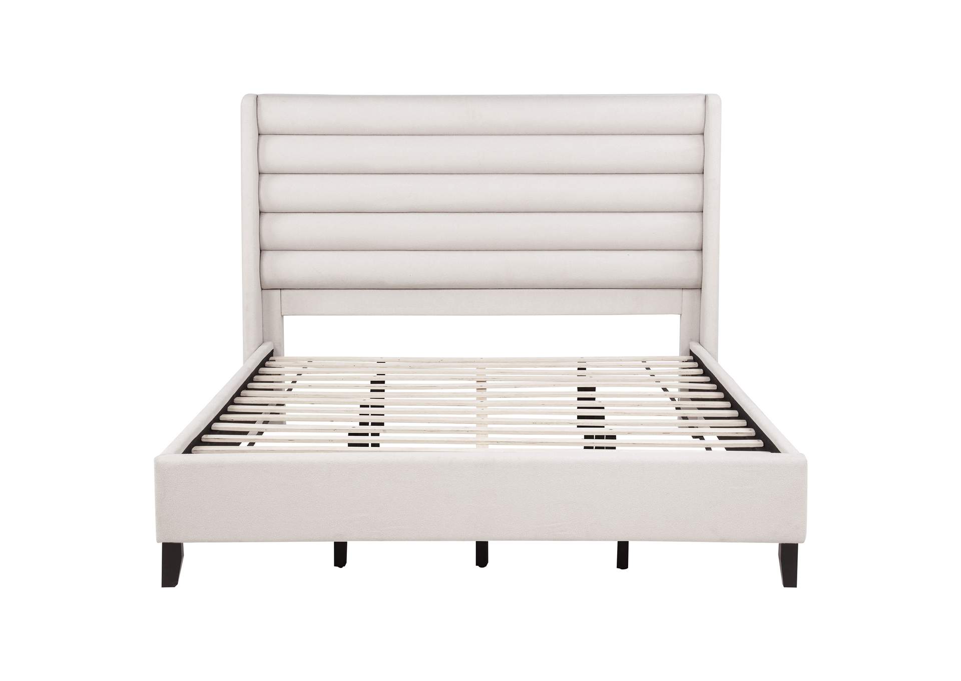 Leslie Upholstered Tufted California King Wingback Platform Bed Beige image 4