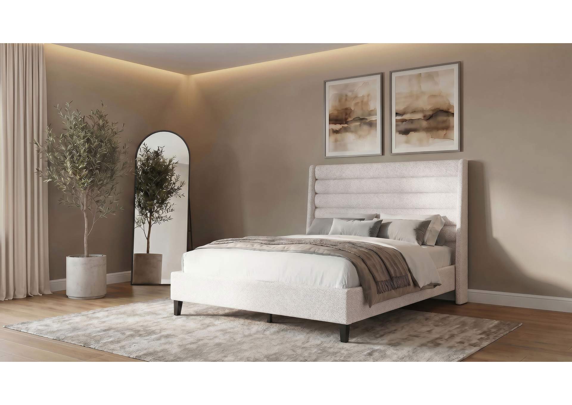 Leslie Upholstered Tufted Queen Wingback Platform Bed Beige image 3