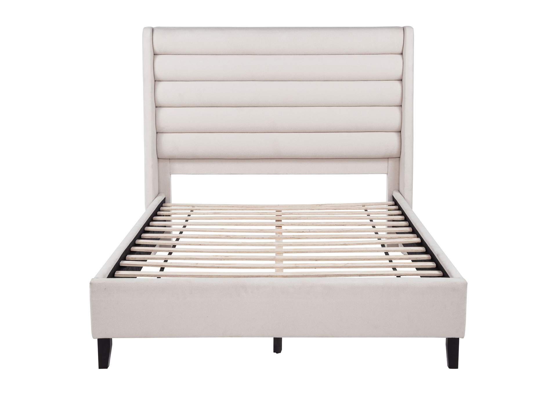 Leslie Upholstered Tufted Queen Wingback Platform Bed Beige image 4