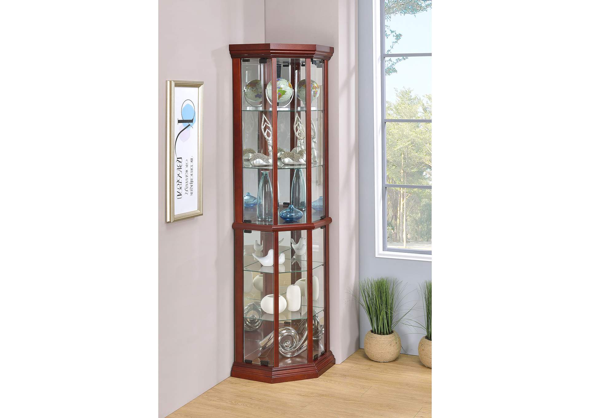 Appledale 6-shelf Corner Curio Cabinet Medium Brown