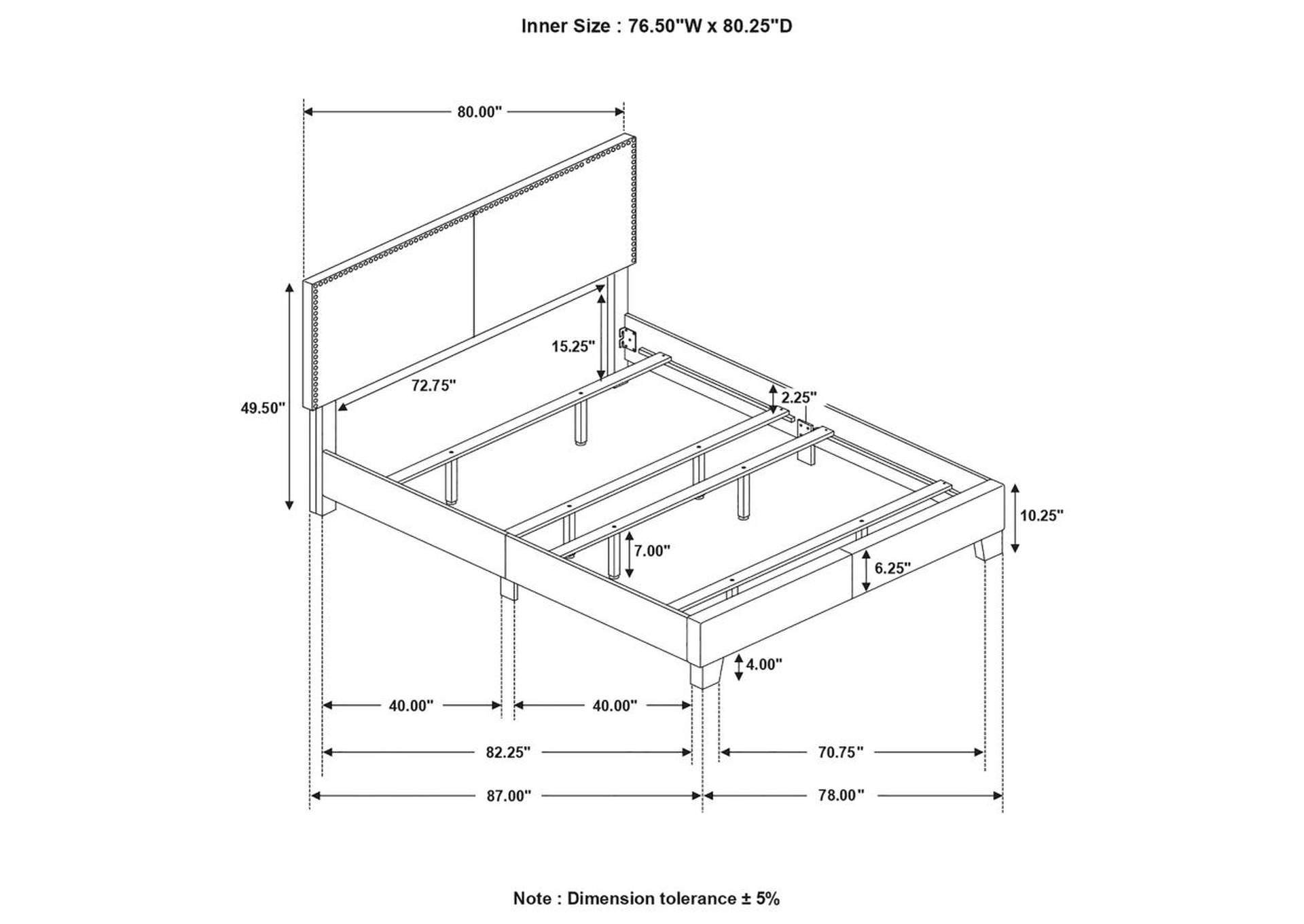 Boyd Eastern King Upholstered Bed with Nailhead Trim Grey