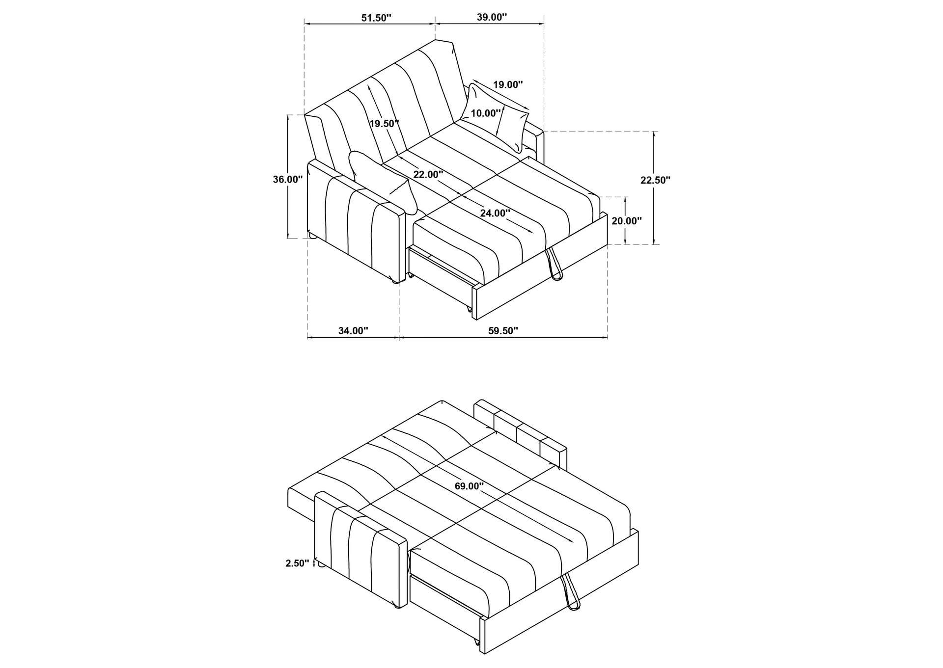 Portland Boucle Upholstered Sleeper Sofa Bed Copper