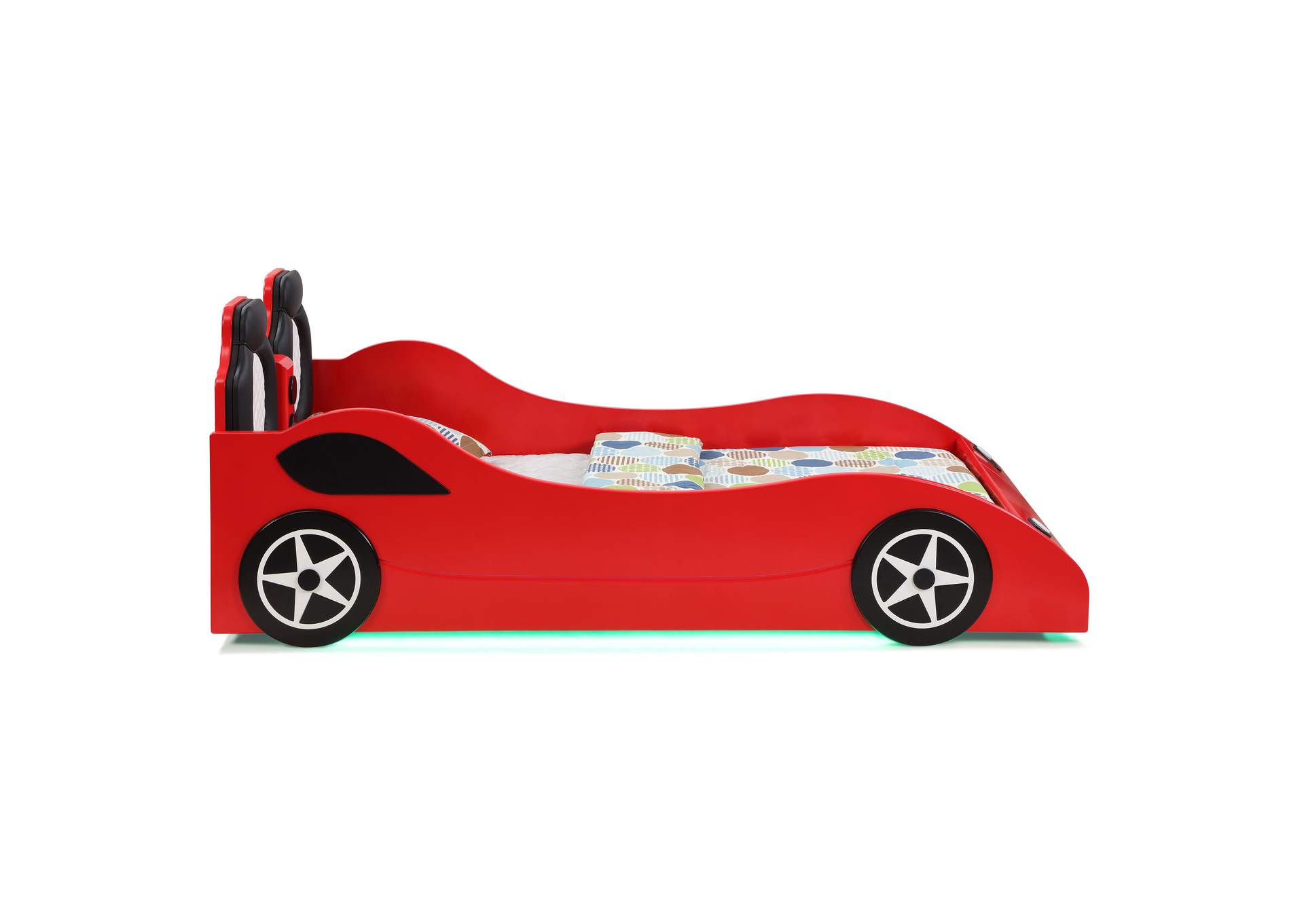 Cruiser Wood Twin LED Race Car Bed and 7-inch Mattress Red
