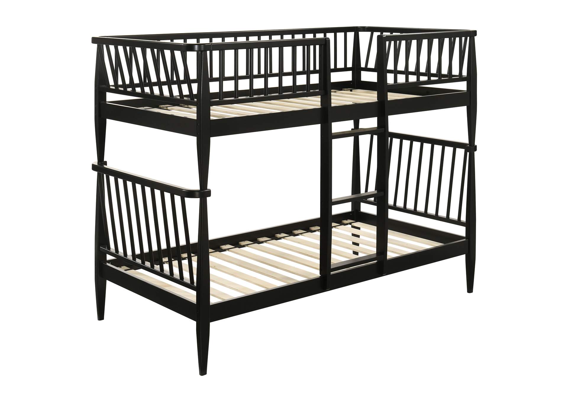 Abram Windsor Twin Over Twin Wood Bunk Bed with Ladder Black image 1