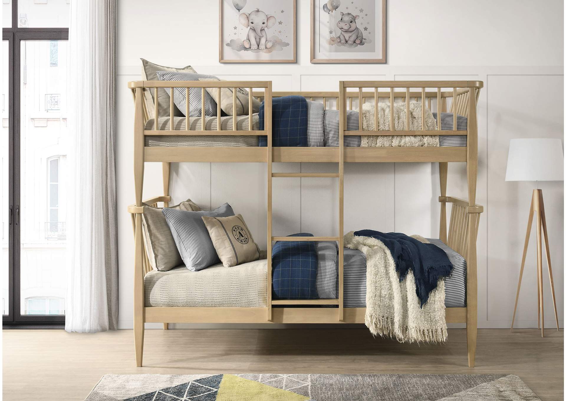 Abram Windsor Twin Over Twin Wood Bunk Bed with Ladder Almond image 3