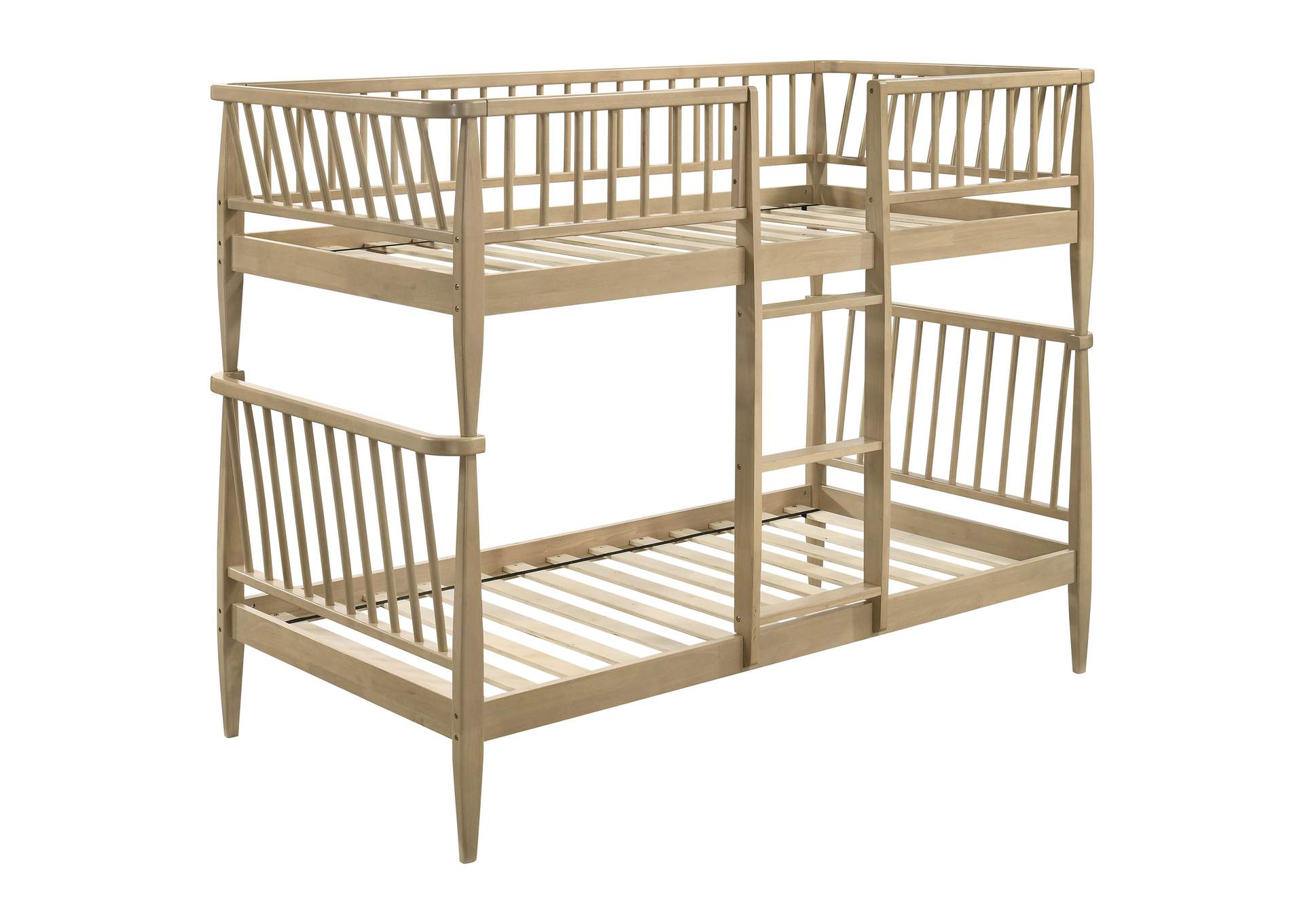 Abram Windsor Twin Over Twin Wood Bunk Bed with Ladder Almond image 1