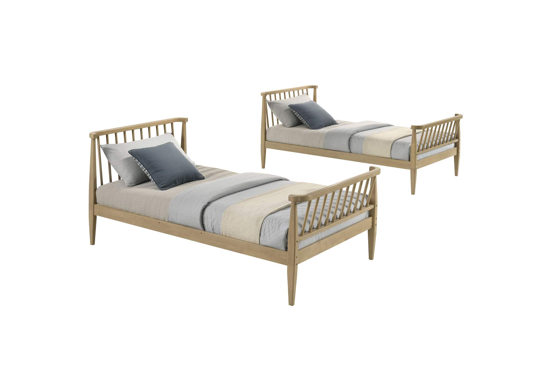 Abram Windsor Twin Over Twin Wood Bunk Bed with Ladder Almond image 7