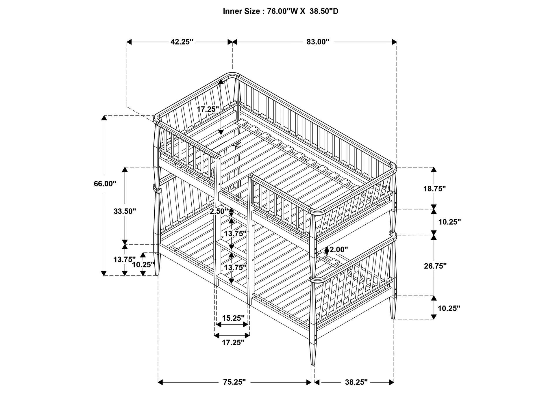 Abram Windsor Twin Over Twin Wood Bunk Bed with Ladder Almond image 10