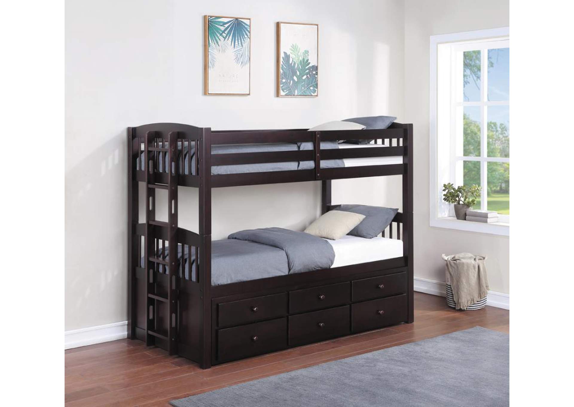 Kensington Twin over Twin Bunk Bed with Trundle Cappuccino