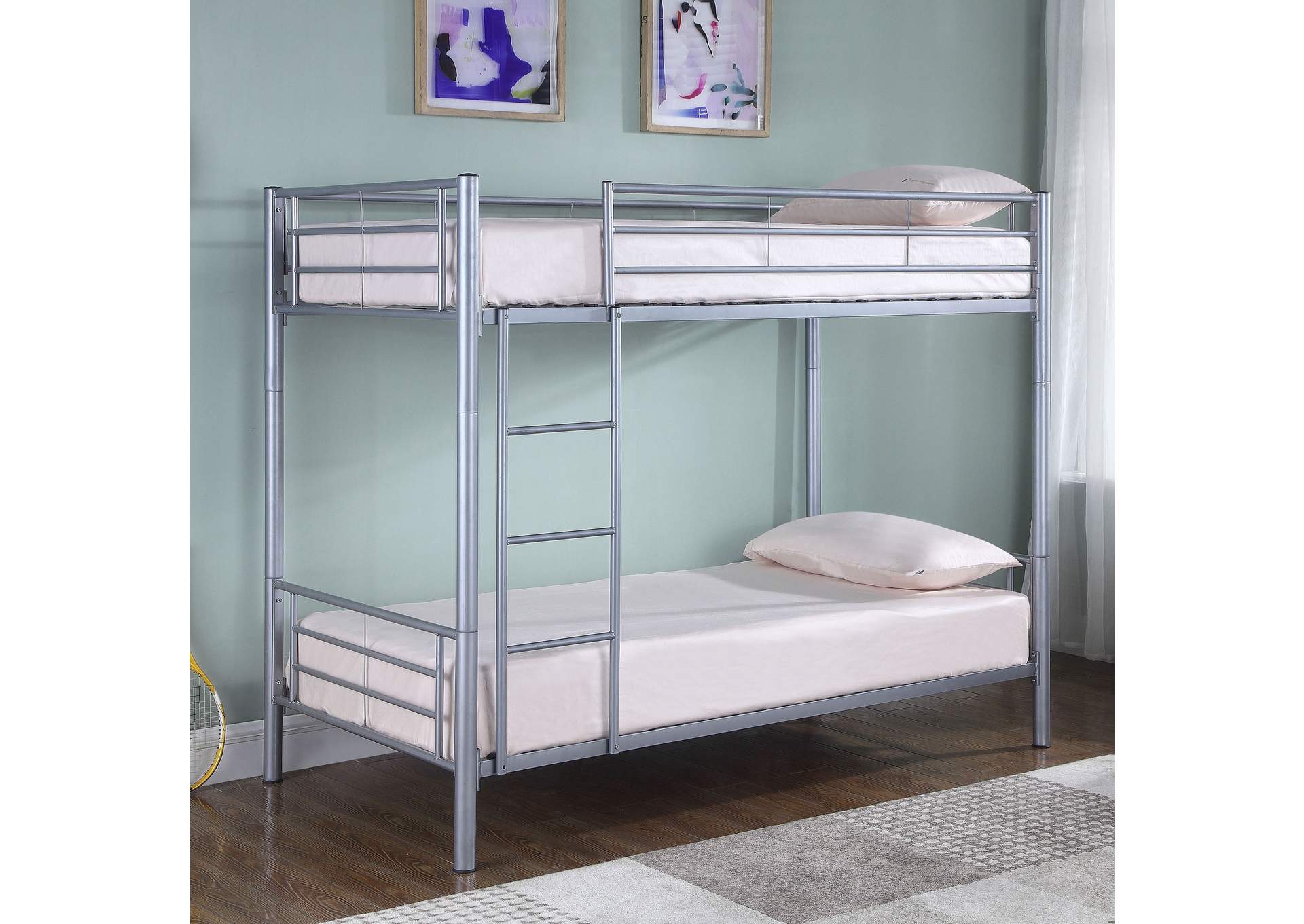 Hayward Metal Twin Over Twin Bunk Bed Silver