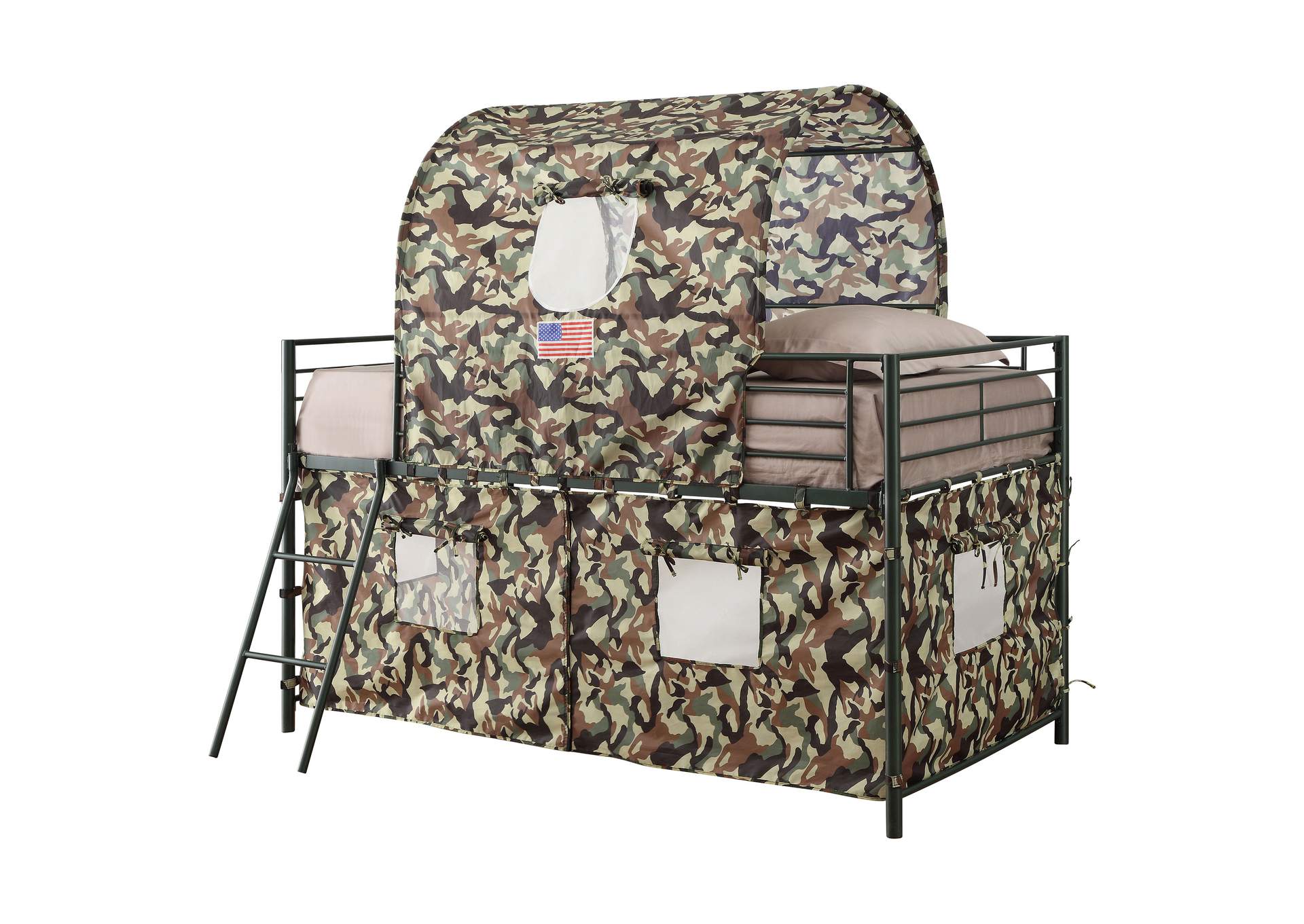 Camouflage Tent Loft Bed with Ladder Army Green