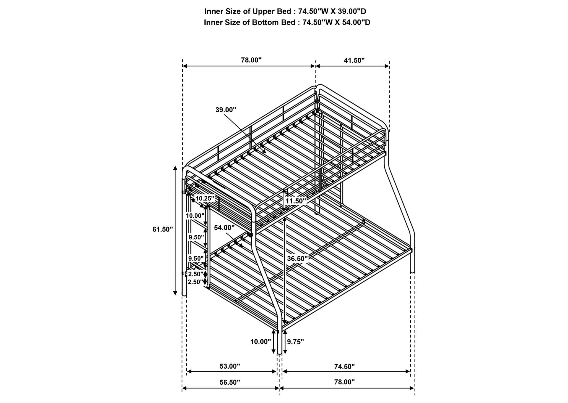 Carson Metal Twin Over Full Bunk Bed Glossy Black image 10