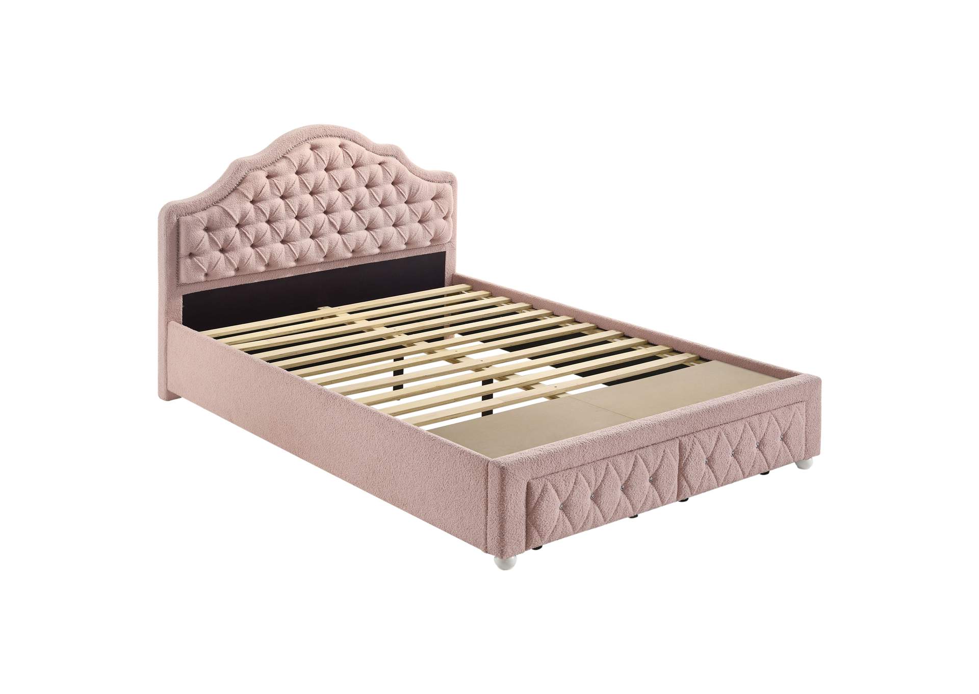 Ashleigh 44-inch Upholstered Full Storage Platform Bed Pink