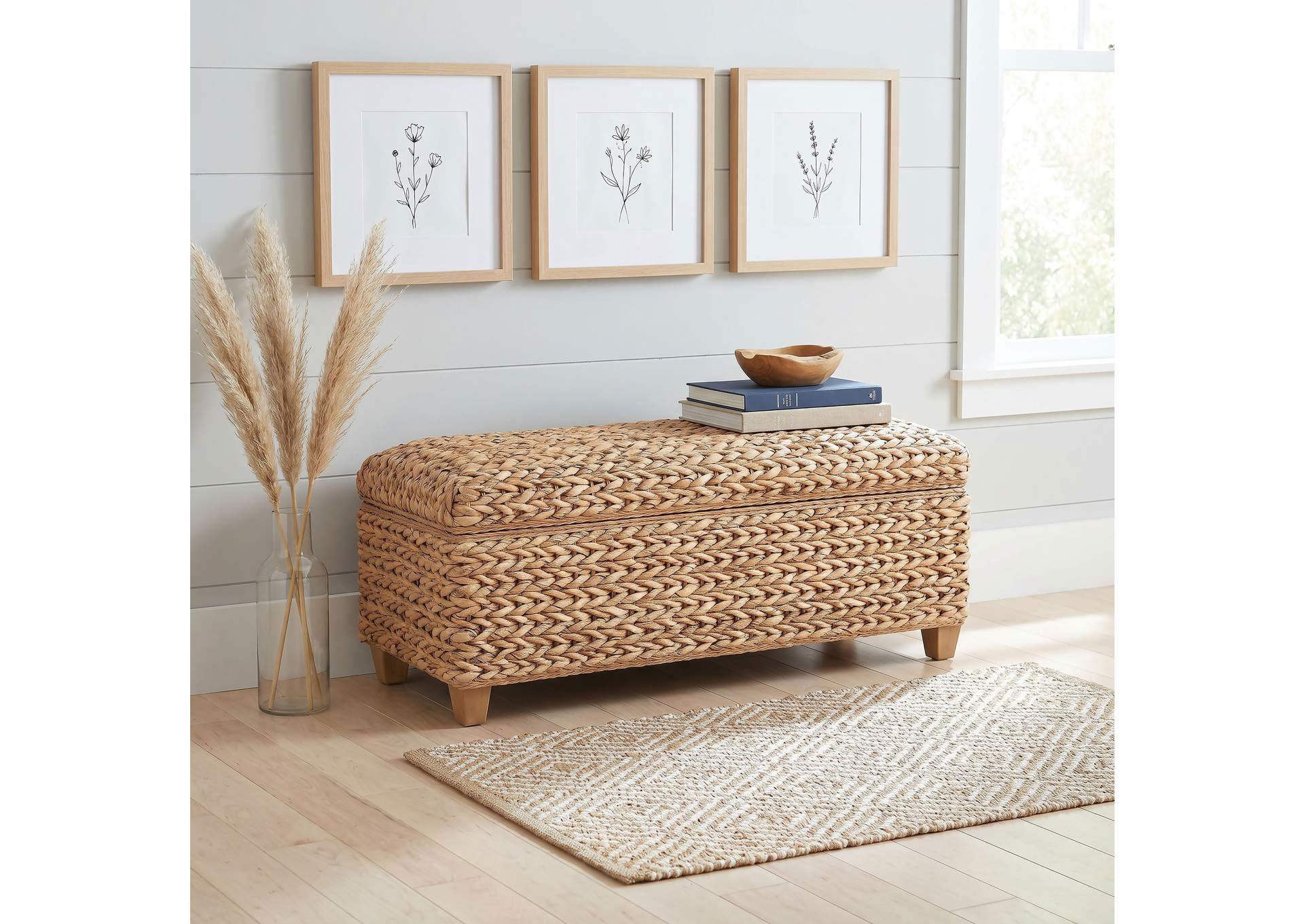 Laughton Hand-Woven Banana Leaf Storage Bench Natural image 1