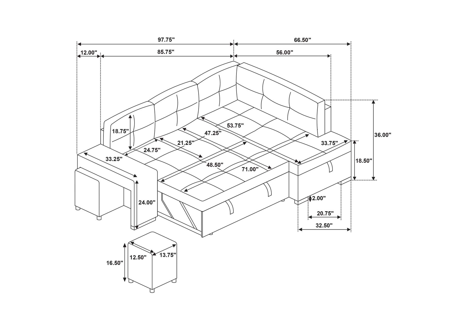 Roanne Fabric Upholstered Sleeper Sectional Sofa Grey image 4
