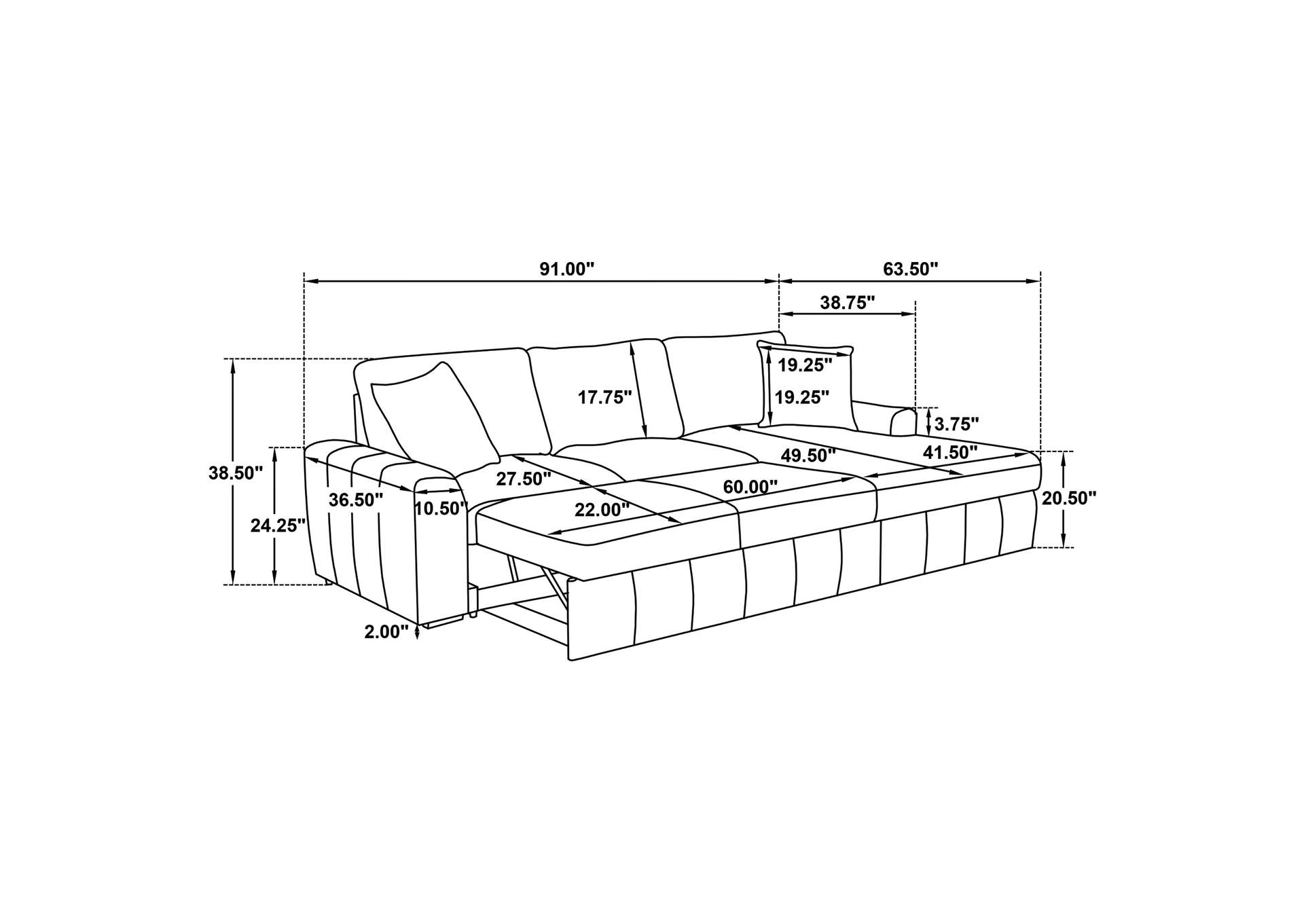 Pastrana Upholstered Sleeper Sectional Sofa RAF Chaise Camel image 16