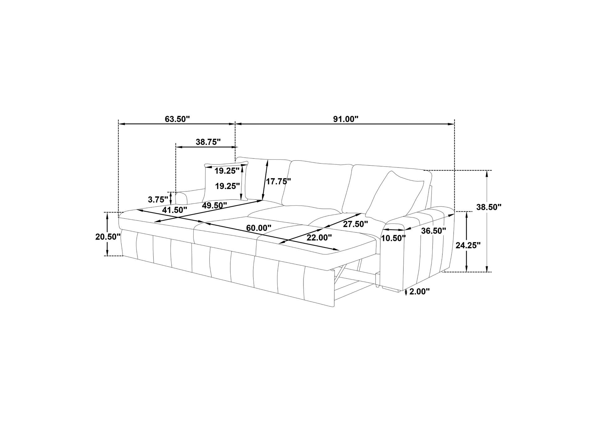 Pastrana Upholstered Sleeper Sectional Sofa LAF Chaise Grey image 17