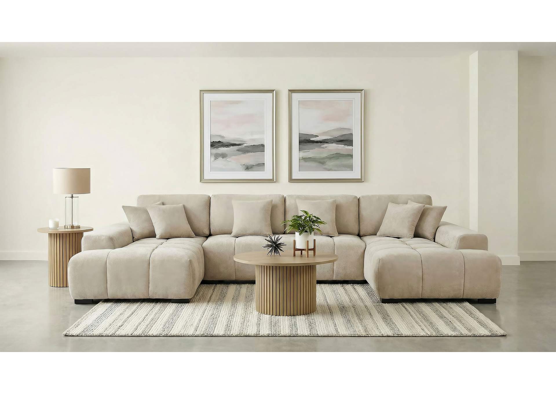 Cannella U-Shaped Double Chaise Upholstered Sectional Sofa Beige image 3