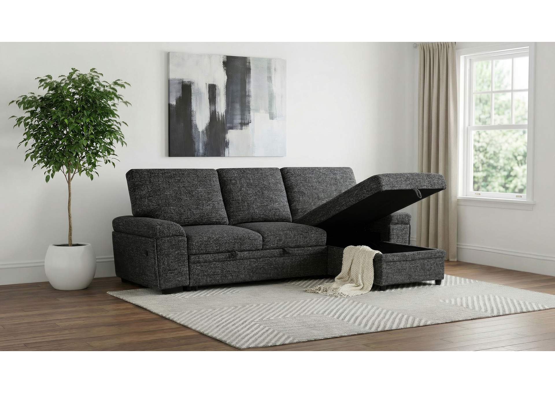Demko Sleeper Sectional Sofa with Speaker and Storage Chaise Granite image 20