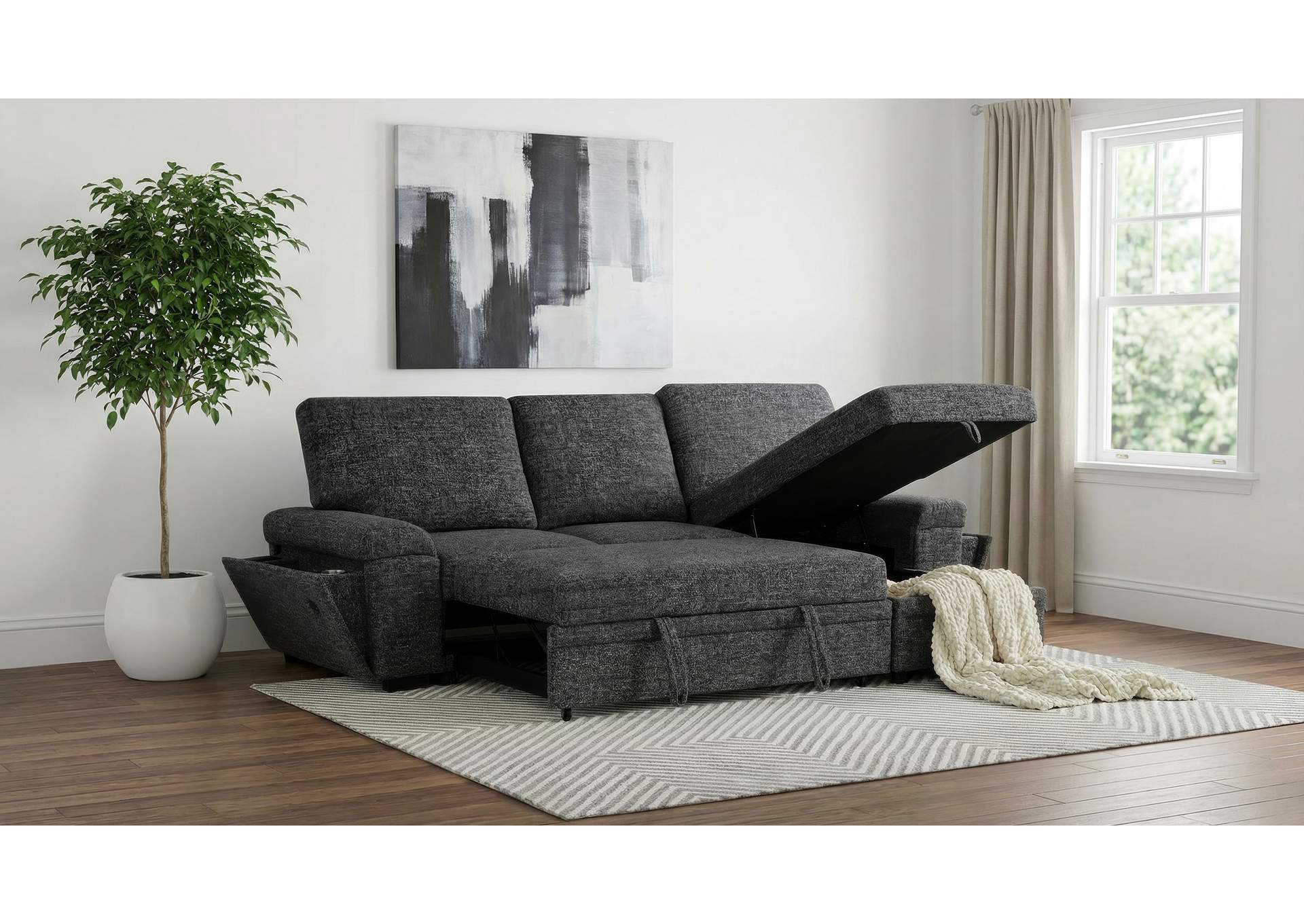Demko Sleeper Sectional Sofa with Speaker and Storage Chaise Granite image 19