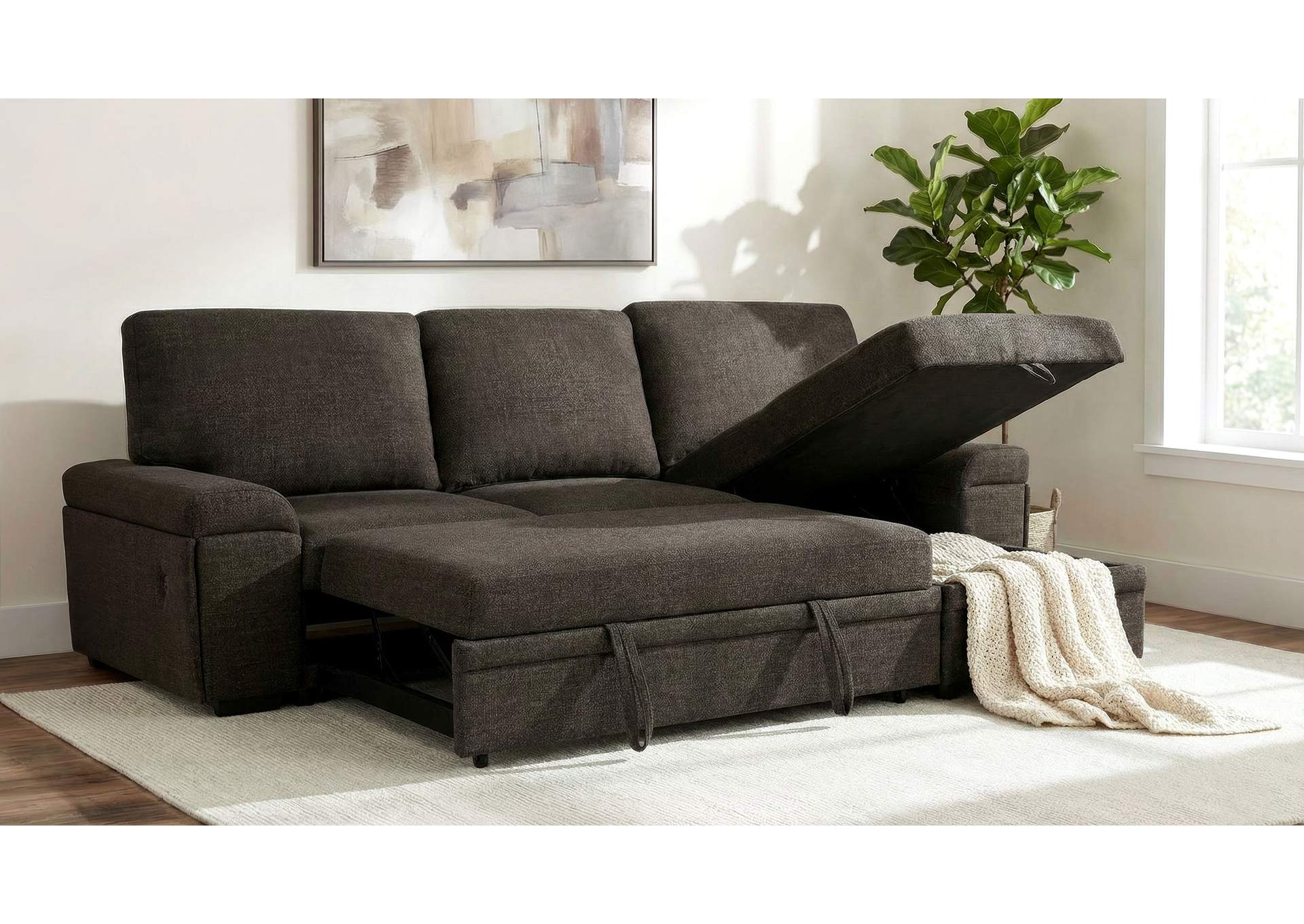 Demko Sleeper Sectional Sofa with Speaker and Storage Chaise Brown image 20