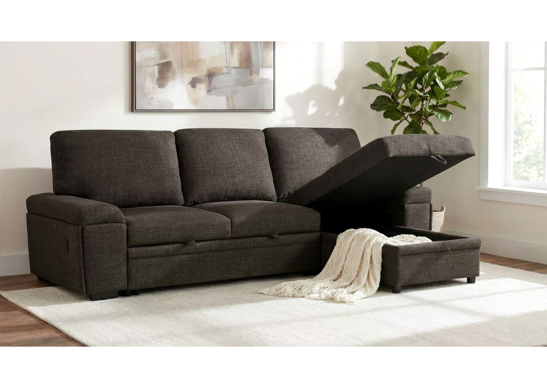 Demko Sleeper Sectional Sofa with Speaker and Storage Chaise Brown image 19