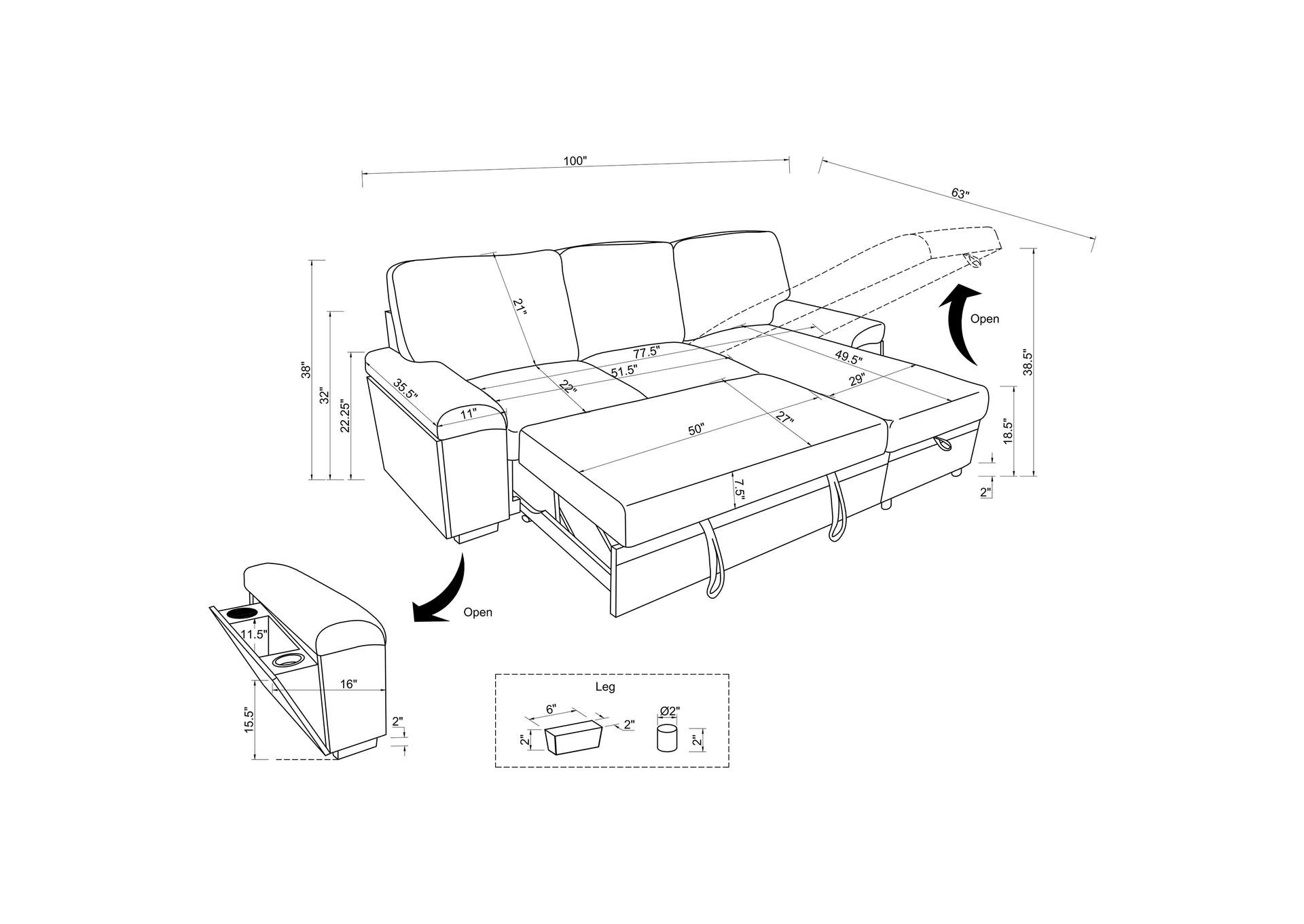 Demko Sleeper Sectional Sofa with Speaker and Storage Chaise Brown image 4