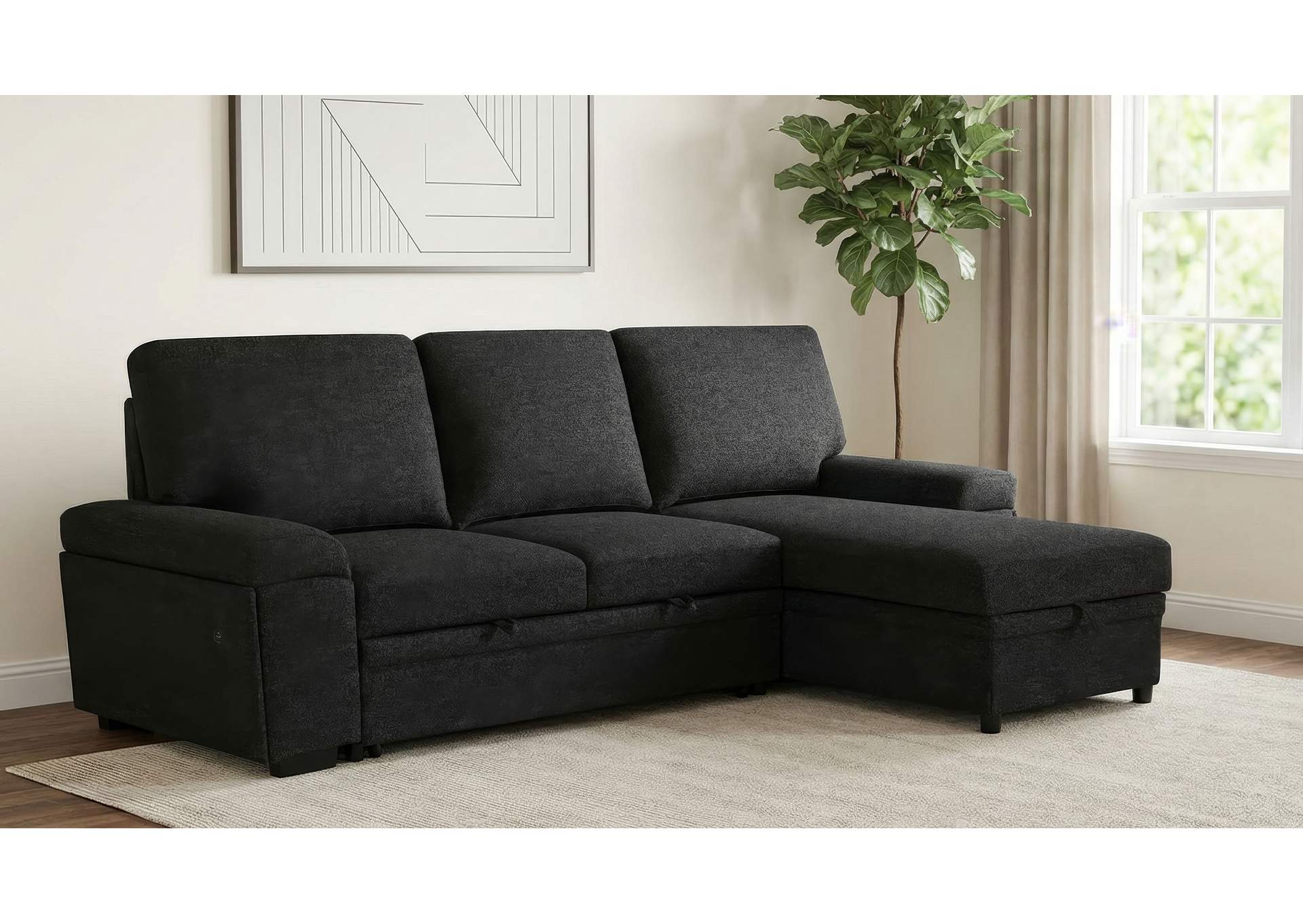 Demko Sleeper Sectional Sofa with Speaker and Storage Chaise Black image 21