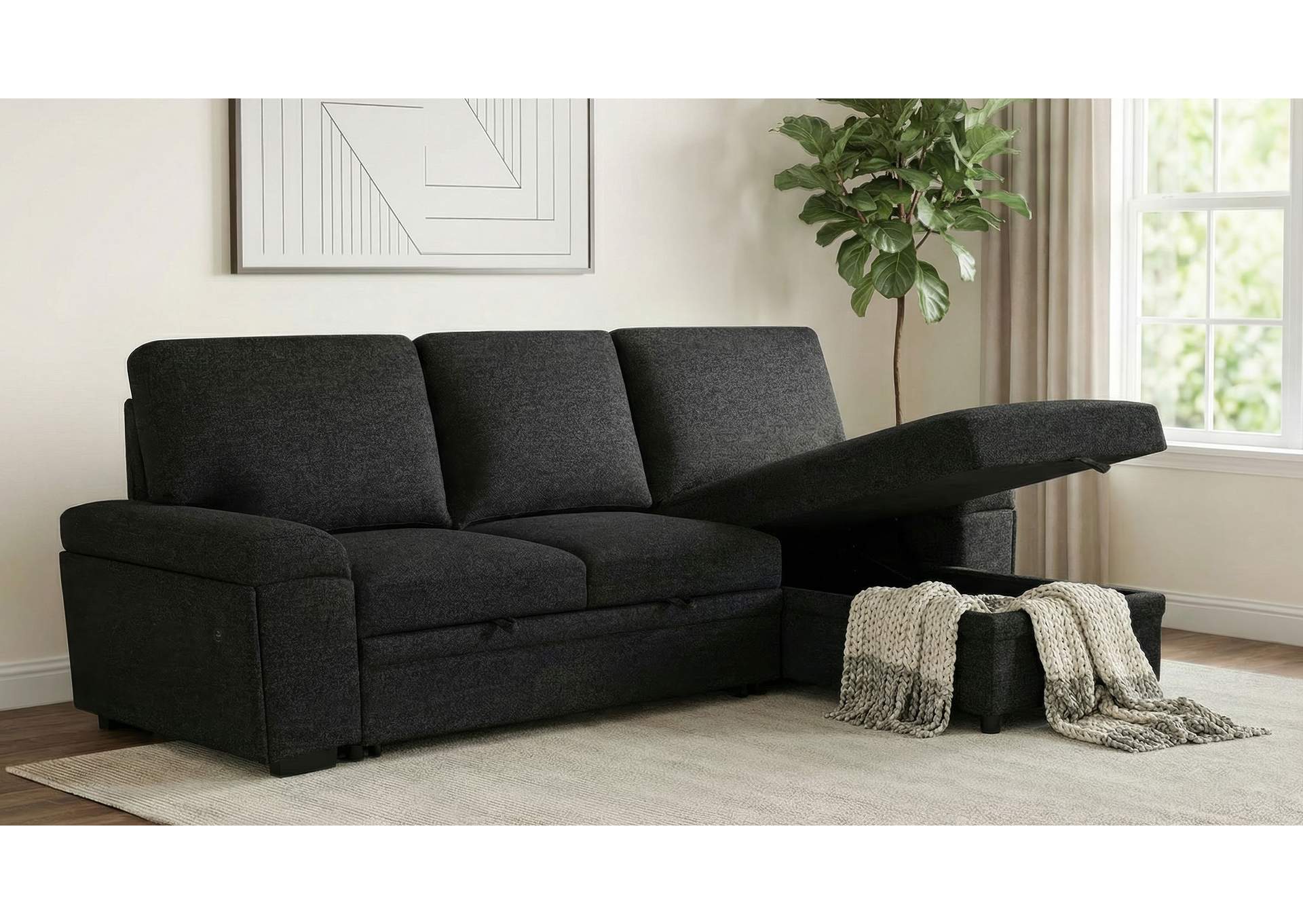 Demko Sleeper Sectional Sofa with Speaker and Storage Chaise Black image 20