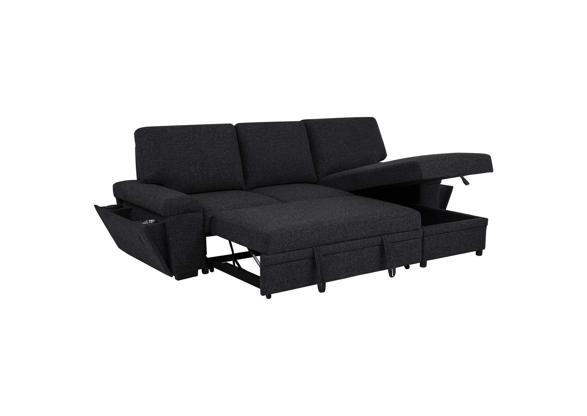 Demko Sleeper Sectional Sofa with Speaker and Storage Chaise Black image 16