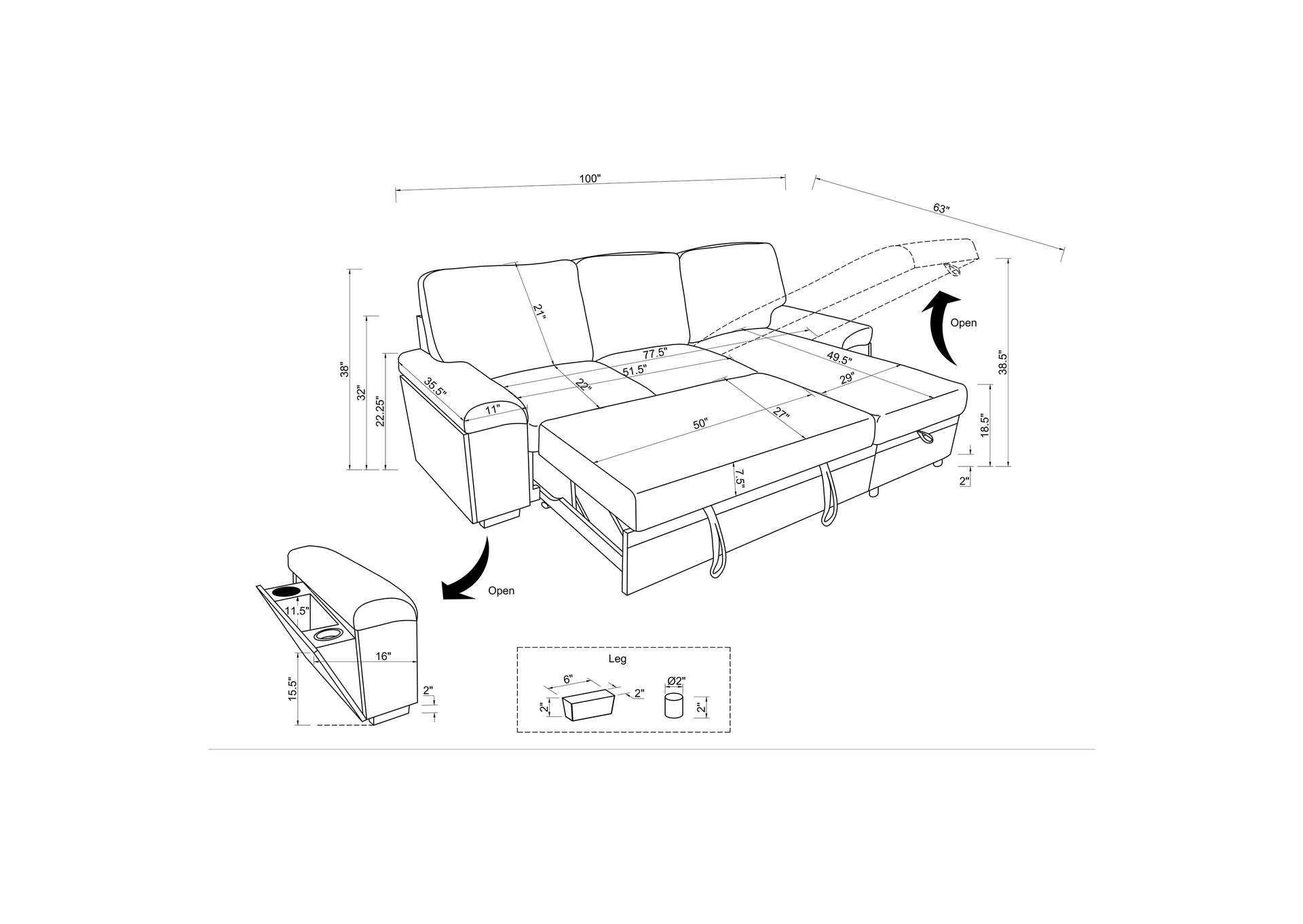 Demko Sleeper Sectional Sofa with Speaker and Storage Chaise Black image 4