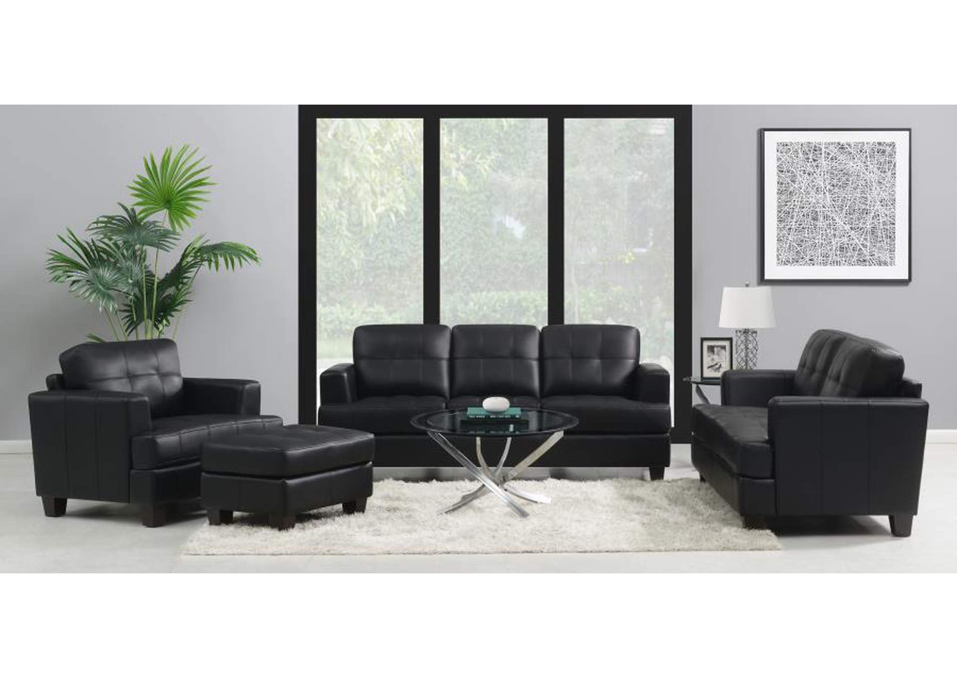 Samuel Upholstered Tufted Living Room Set Black image 1