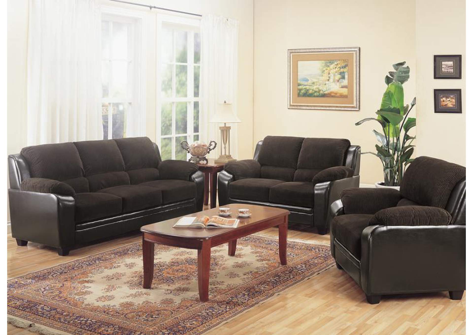 Monika Upholstered Living Room Set Brown image 1