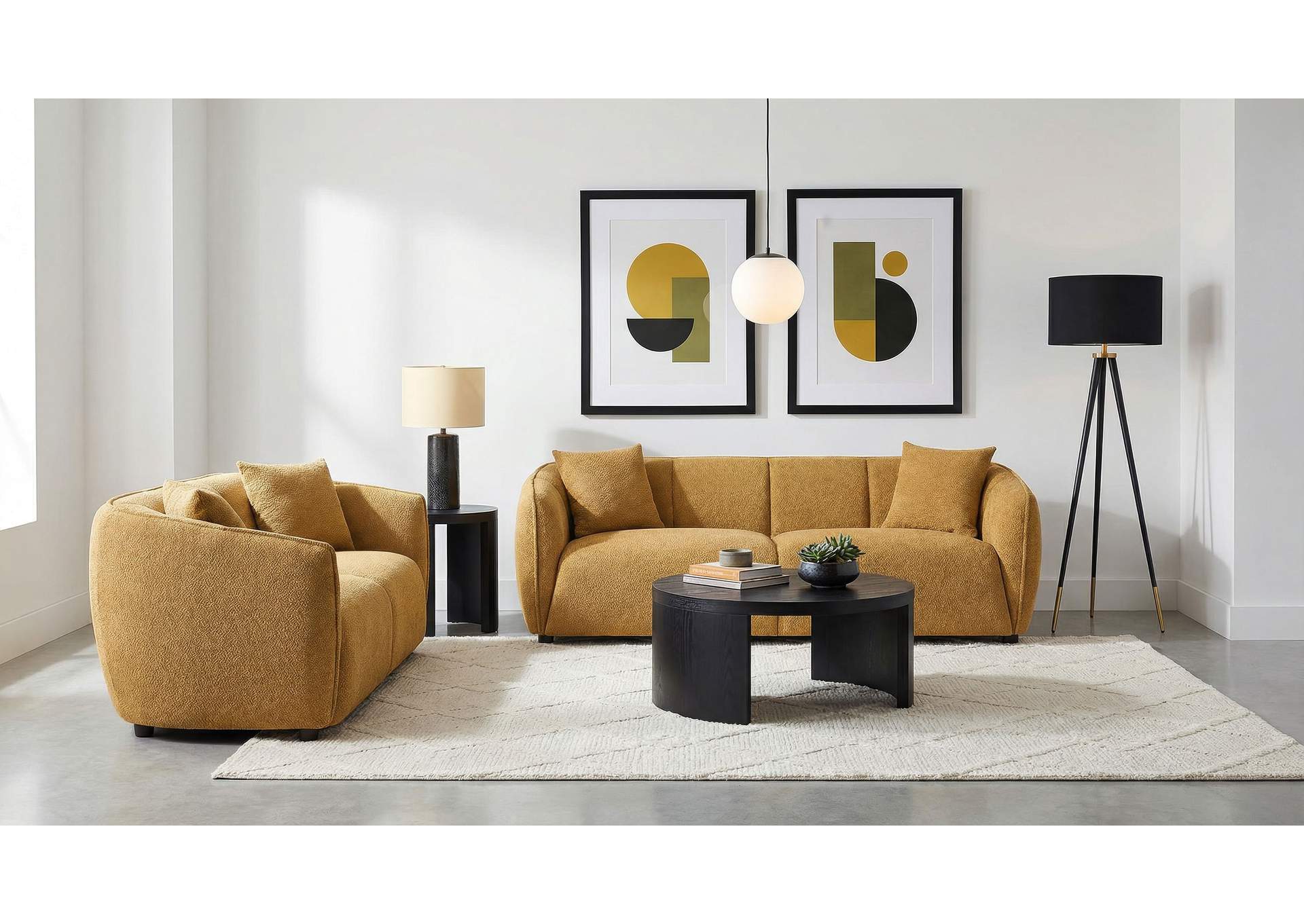Aleisha 2-piece Fabric Upholstered Sofa Set Mustard Yellow image 3